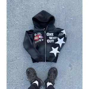 NewtrendLetterEmbroideryOversizeZipperHoodieMen'sY2KNewHarajukuHip-HopGothicCoupleSweatshirtWomenswearClothes