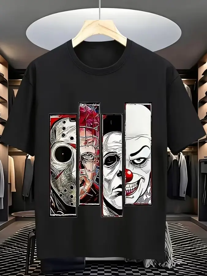 Men'S Gothic Skull Portrait Graphic T-Shirt - sm Heavyweight Short Sleeve Tee Heat Transfer Print - Edgy Streetwear for Horror Fans Fashion