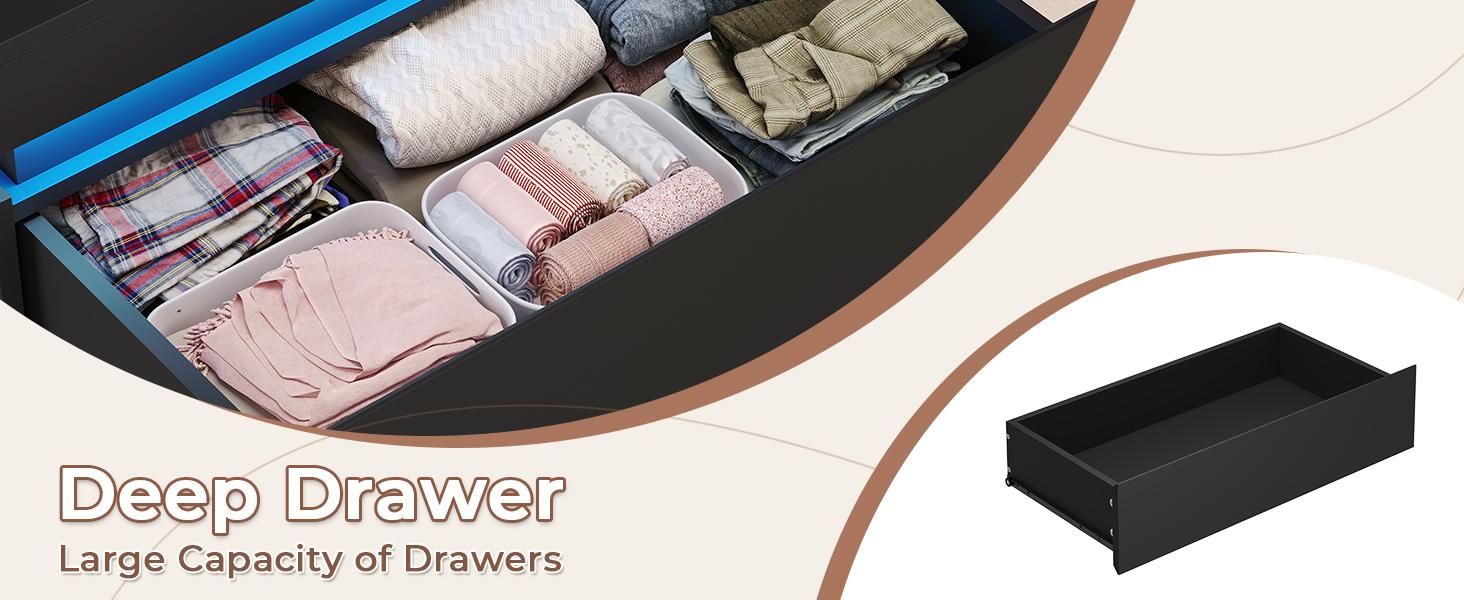 Sikaic LED Tall 5 Drawer Dresser, Modern Chest of Drawers, Closets Dressers with Drawers for Bedroom, Living Room, Entryway, Hallway