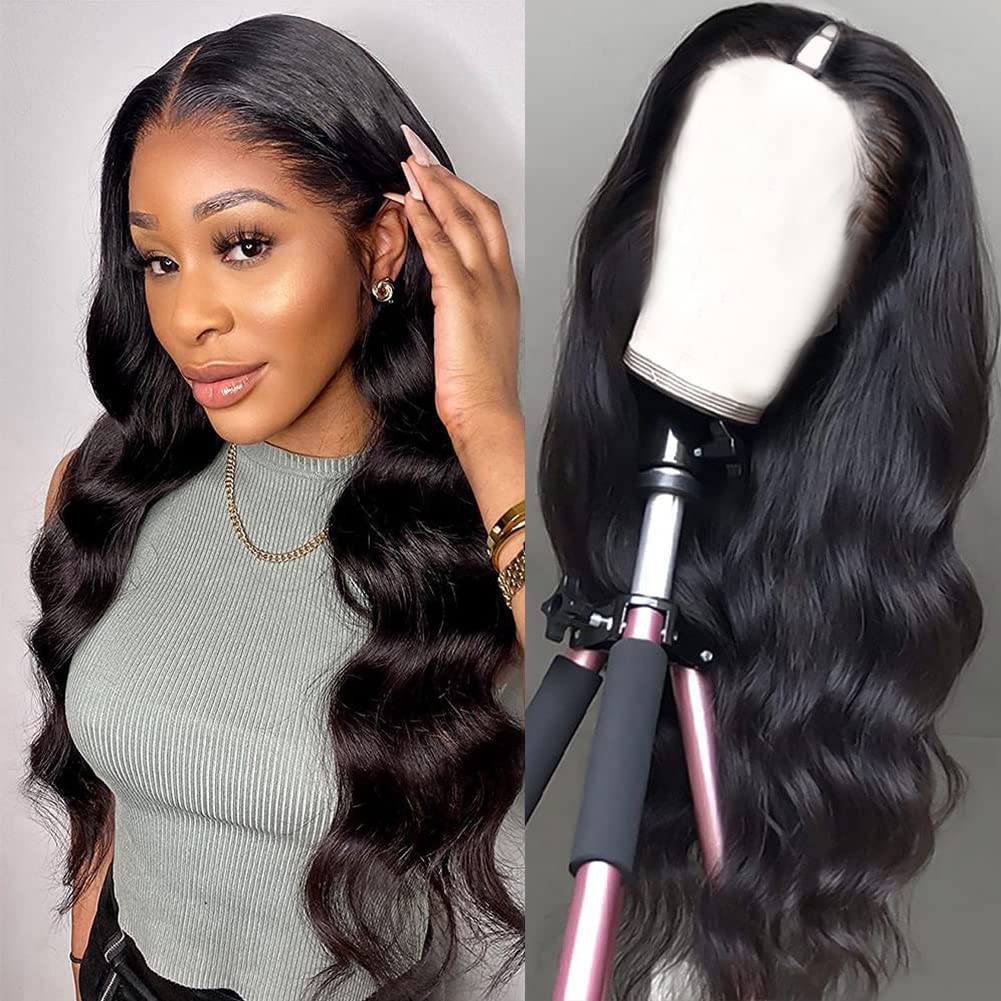【Updated with Drawstring】Mamushow V Part Wigs With Invisible Strap Drawstring 100% Human Virgin Hair Body Wave Glueless Wig 180% Density Curly Wigs Natural Black