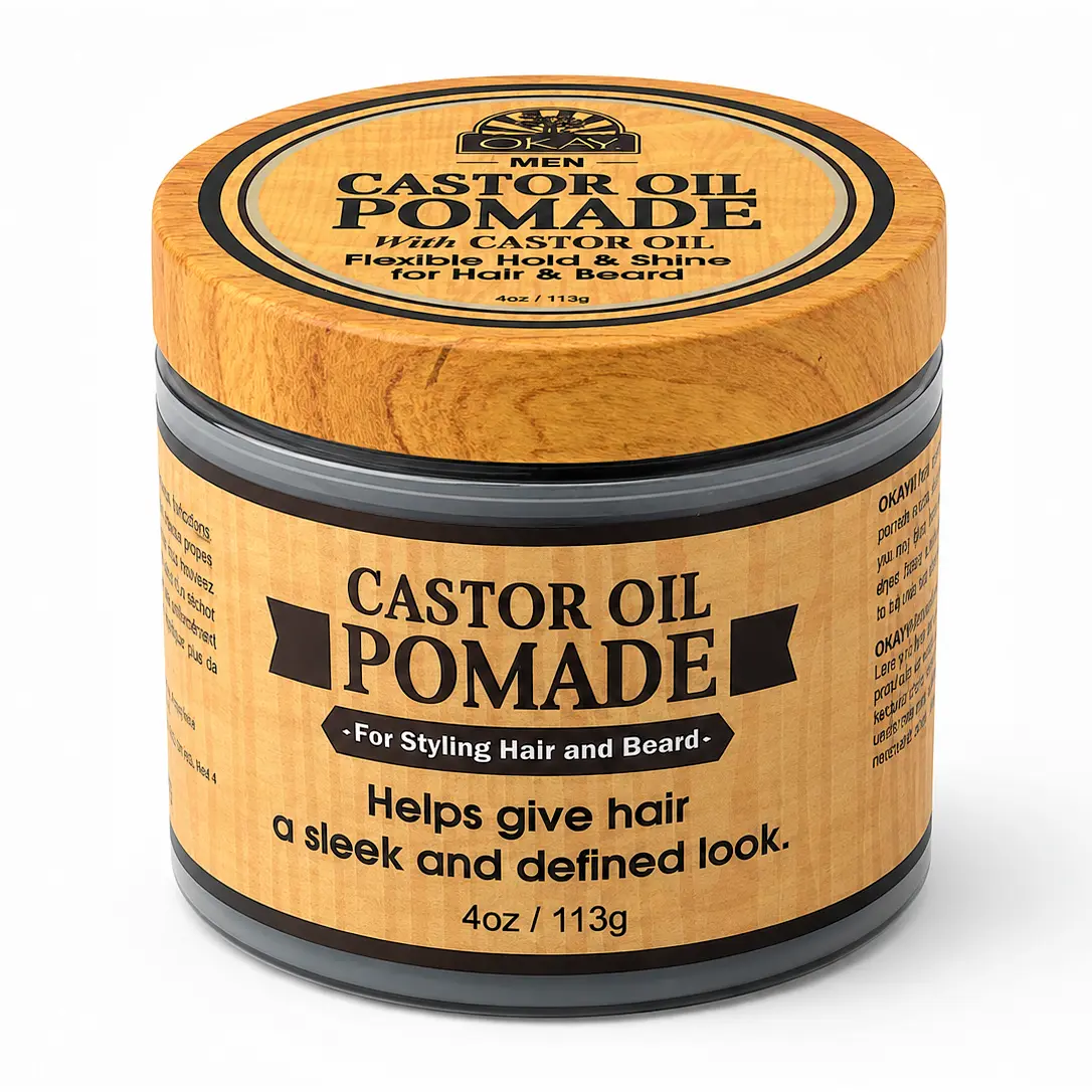 Okay Men's Beard & Hair Pomade with Castor Oil for Nourishing Shine and All-Day Hold, Daily Hair Care Product, 4 oz / 118 ml, Silicone-Free, Shine Enhancing, Adults, Male
