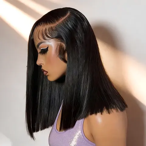 FACMOOD Women's 6x4 HD Lace Frontal Glueless Short Bob Bone Straight 100% Brazilian Human Hair Wig, Ready-To-Wear, On Sale, Wigs Human Hair, Glueless Wigs Human Hair