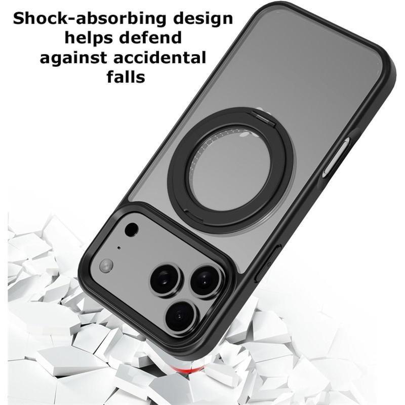 JIACC MagSafe Magnetic 360°Rotation Stand Phone Case For iPhone 17 16 15 14 13 12 Pro Max Plus Air 16E With Ring Holder Frosted Transparent Shockproof Protection Protective Phone Cases Cover
