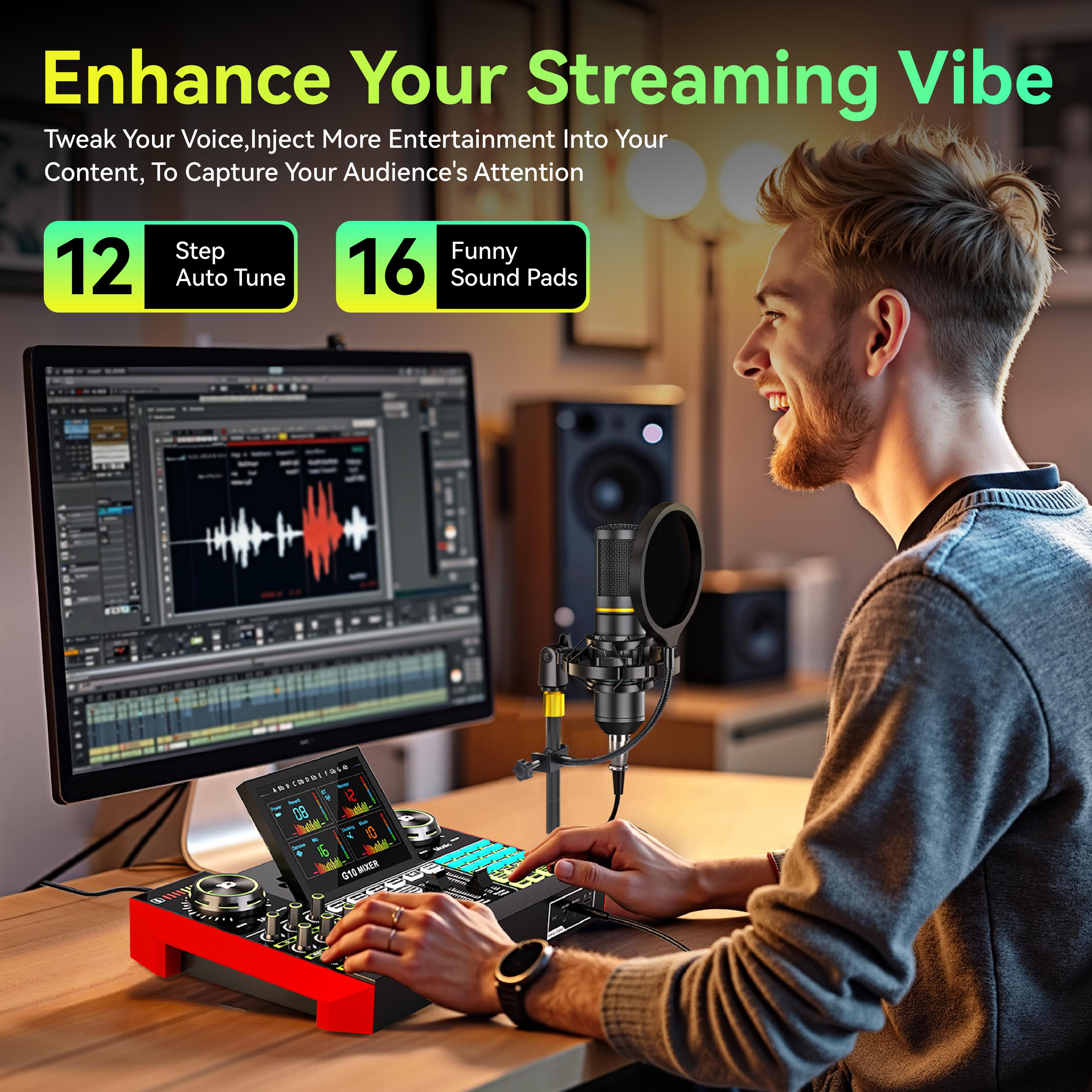 Tenlamp G10-BM800 sound card kit, podcast equipment with customizable sound effects, two-level noise reduction, computer audio mixing, condenser microphone, suitable for live streaming, gaming, podcasting Tenlamp G10-BM800 sound card kit, podcast equipment with customizable sound effects, two-level noise reduction, computer audio mixing, condenser microphone, suitable for live streaming, gaming, podcasting