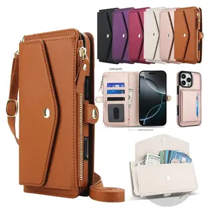 2 in 1 Lanyard Wallet Case for Apple 17 Air 16 Promax 16e 15 Pro Max 14 Plus 13 12 Mini 11 XS Cards Slot Magsafe Phone Cover