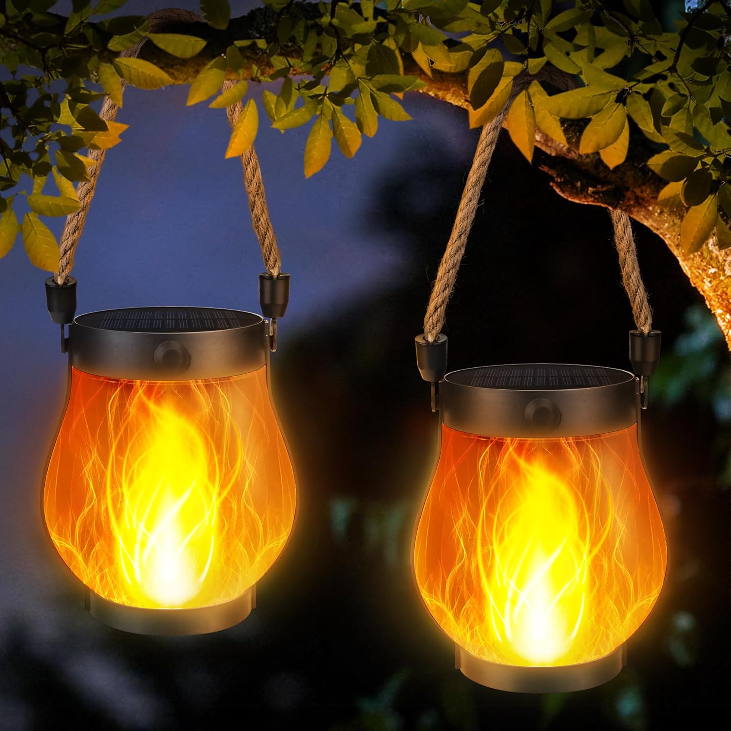 BougeRV 5.5 inch Solar Lantern Outdoor Lights 2025 new, Upgraded Flickering Flame Solar Lantern Outdoor Waterproof Lights, Solar Lanterns for Patio Garden Decoration, Flame Garden Lanterns for Outdoor Patio Trail Decorations, Holiday Decoration