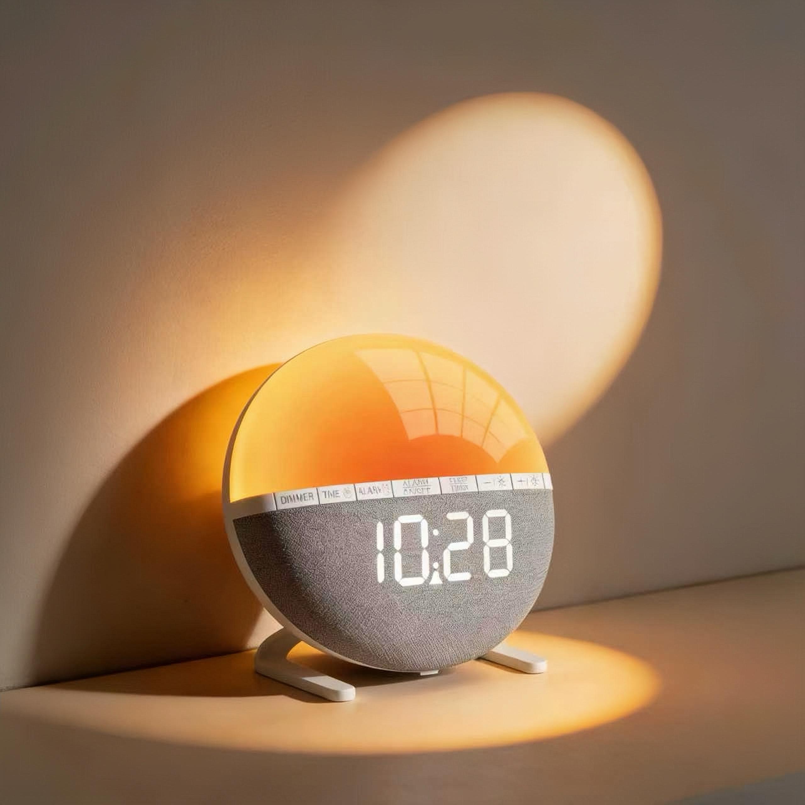 6-inch sunrise simulation alarm clock with 7 colorful light options and 7 ringtones, comfortable wake-up experience, modern home accent for bedroom and living area deep sleeper sunset aesthetic dream egg alarmclock despertador analogue heavy LED Digital
