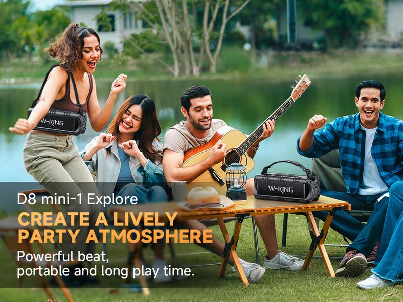 W-KING 60W Peak D8 Mini Portable Bluetooth Speaker, IPX6 Waterproof, 30W Wireless, 24-Hour Playtime, Powerful Bass, NFC, TF Card, USB Playback, Built-in Mic, AUX-IN, for Home, Outdoor Adjustable Subwoofer