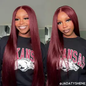 [LIVE SUPER DEAL] Wiggins Hair Cherry Cola Red Color Glueless Human Hair Wigs Straight Wig 5x7 Lace Closure Human Hair Pre Cut Pre Plucked Ready to Go Glueless Wigs WeeklyDeals #SummerWins #DealsForYouDays
