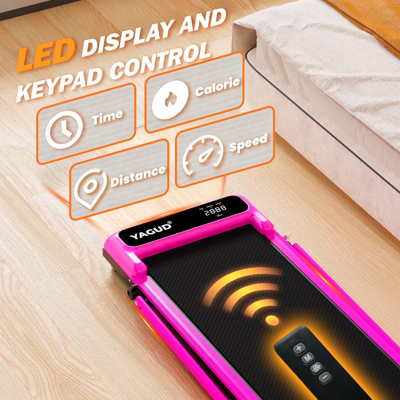 【LIVE ONLY】 HOT PINK! Foldable Walking Pad Treadmill by YAGUD, Low-Noise Motor, 265 lb Capacity, Dual Shock Absorption, Remote Control with Wheels, Includes Free Resistance Bands SpringStatements