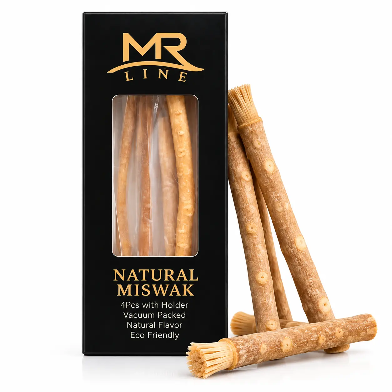 4 Pcs Traditional Miswak Sticks with Storage Holder | Natural Toothbrush & Daily Dental Care Cleanser for Gentle Teeth Cleaning, Fresh Breath, Travel Toiletry Gift