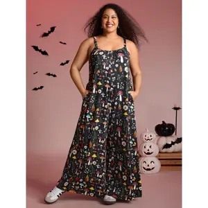 【Summer Turn-Up】BlOOMCHIC Plus Size Halloween Mushroom Print Pockets Cami Jumpsuit [M-6X] 2026 Summer Pick for Mother's Day