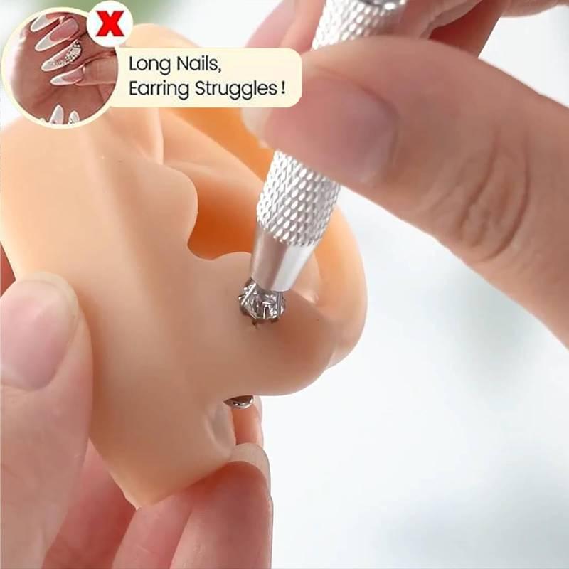 2D Flat - 25pcs Stainless Steel Body Piercing Jewelry Set | Taper Ball Grabber Tool, Charm Ear Studs, Nose Studs, Multi-Color, Synthetic Cubic Zirconia Earrings, 14G 16G 18G 20G, Flat Back Earring Applicator Tool