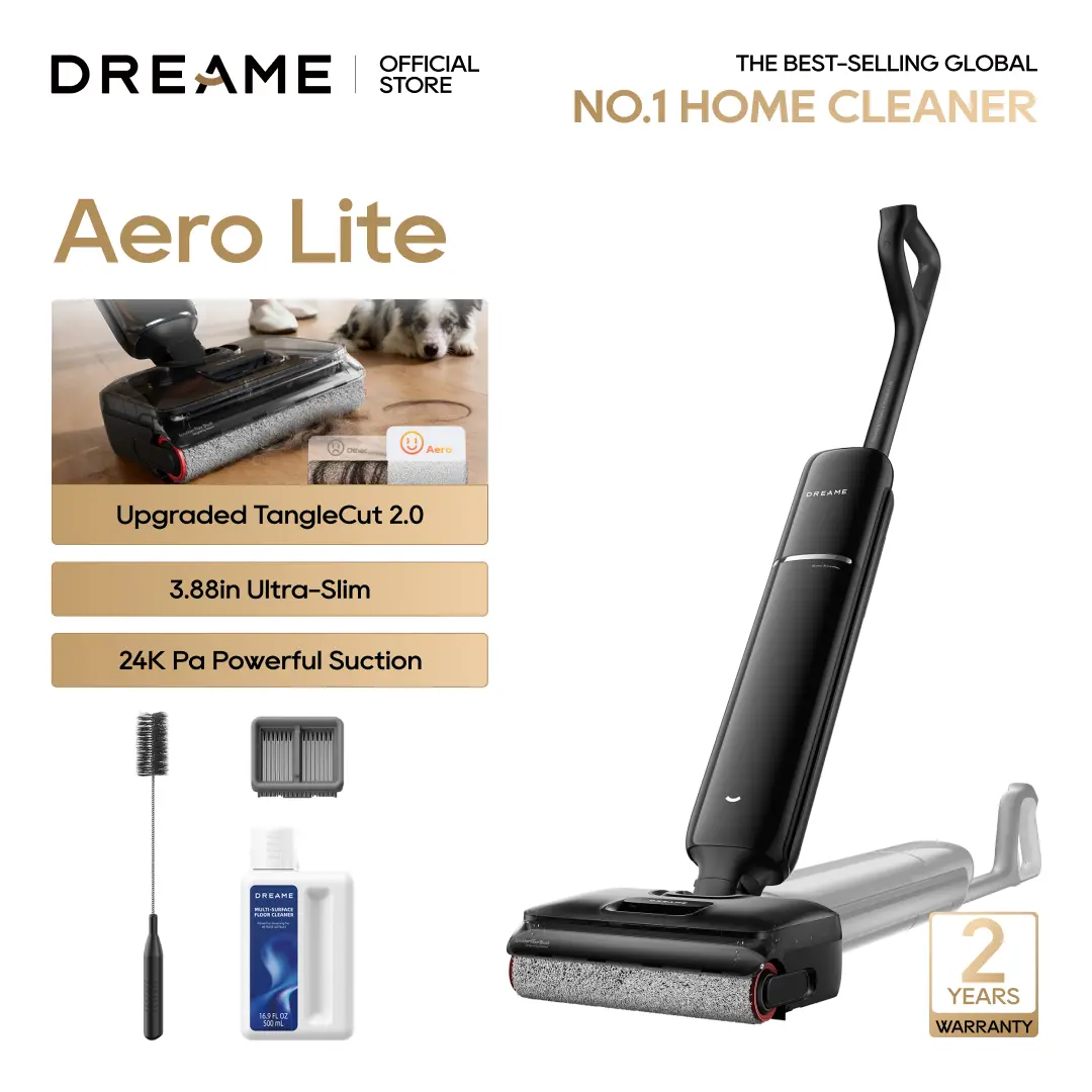 DREAME Aero Lite/ Aero Pro Lite/ Aero Pro Steam LiteVacuum Mop, ALL-in-ONE cordless cleaner for wet messes & dry messes, 0 hair residue, 5mins quiet flash self-clean, 185℉ self-dry, 60min runtime, for family, for all flooor types