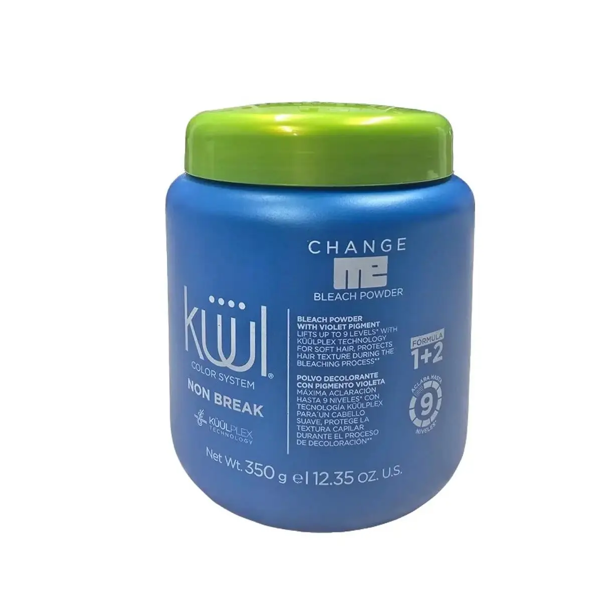 Kuul Cosmetic Violet Pigment Bleach Powder, 350g Non-Break Formula, 1+2 Ratio for 9-Level Maximal Lightening & Smooth Texture with Plex