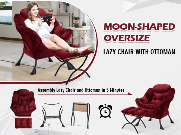 Accent Lazy Chair with Footrest ,Leisure Sofa Armchair with Footrest,Mini Couch Oversized Reading Chair for Bedroom,Living Room,Courtyard,Office,Vanity Chair,Patio Furniture,Apartment Recliner Ergonomic
