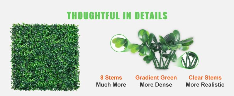 VEVOR Artificial Boxwood Panels, Various specifications, Boxwood Hedge Wall Panels, PE Artificial Grass Backdrop Wall, Privacy Hedge Screen for Decoration of Outdoor, Indoor, Garden, Fence, and Backyard