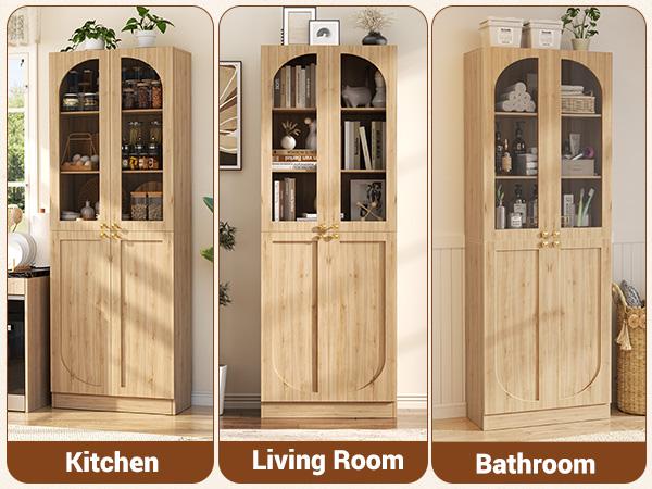 80" Tall Wood Kitchen Pantry Storage Cabinet, Freestanding 6-Tiers Buffet Cabinets with 4 Doors & Adjustable Shelves for Dining Room, Living Room