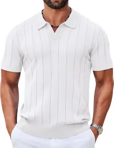 COOFANDY Mens Polo Shirts Short Sleeve V Neck Knit Shirts for Men Casual Old Money Clothes Mens Golf Shirt