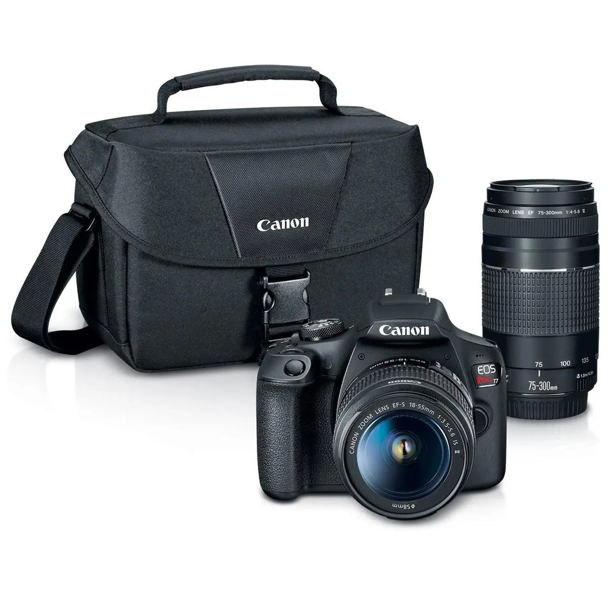 Canon EOS Rebel T7 24.1MP DSLR Camera with EF-S 18-55mm f/3.5-5.6 IS II Lens and EF 75-300mm f/4-5.6 III Lens - Bundle with 32GB SDHC Card, 58mm Filter Kit, PC Software Kit