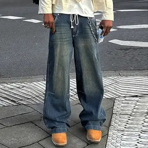 Men's fashionable American vintage jeans, suitable for comfortable summer wear, feature a fashionable loose design, perfect for leisure activities and outdoor adventures.