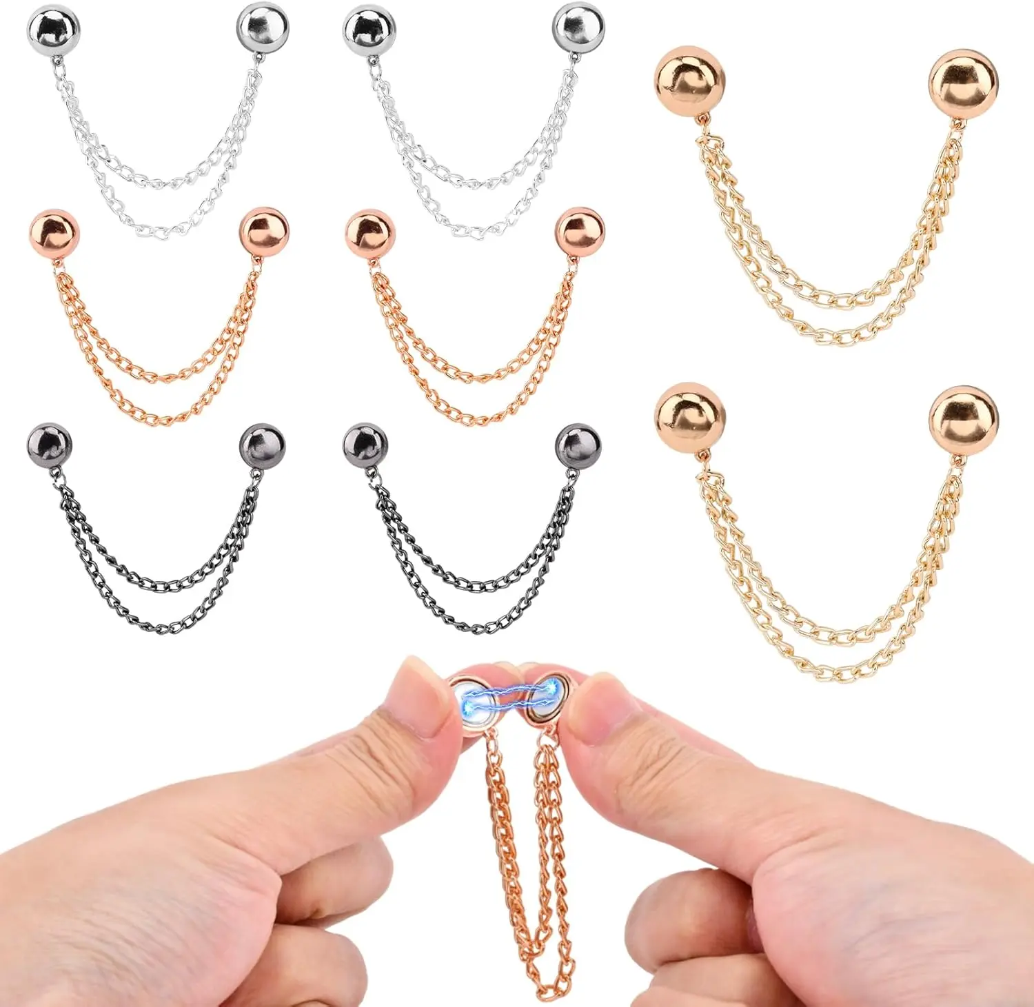 8/16 PCS Magnetic Hijab Pins, Solid Metal Scarf Clips with Chain, Multi-Function Fasteners with Strong Magnetic Hold, Chain Link, Brooch, Metal Coating, Unisex, Elegant