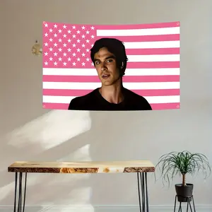 One Vampire Diaries Damon Salvatore TVD fan flag, featuring a pink American flag with a portrait of Damon Salvatore, for interior decoration. Suitable for home, office or as a gift for Damon Salvatore fans. bedroom decor cool stuff for room tapestry
