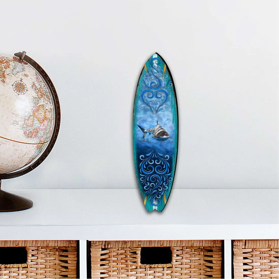 Designocracy 8490104MS 20 x 5.5 in. Shark Surfboard Coastal Outdoor Decor Large Ornaments