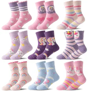 9 Pairs Kids Girls Toddlers Fuzzy Socks With Grips Non Slip Slipper Socks Fluffy Cozy Cabin Plush Warm Crew Winter Thick Fun Cozy Hospital Socks