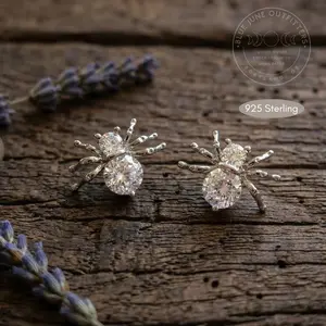 Spider Stud Earrings 925 Sterling Silver Zircon