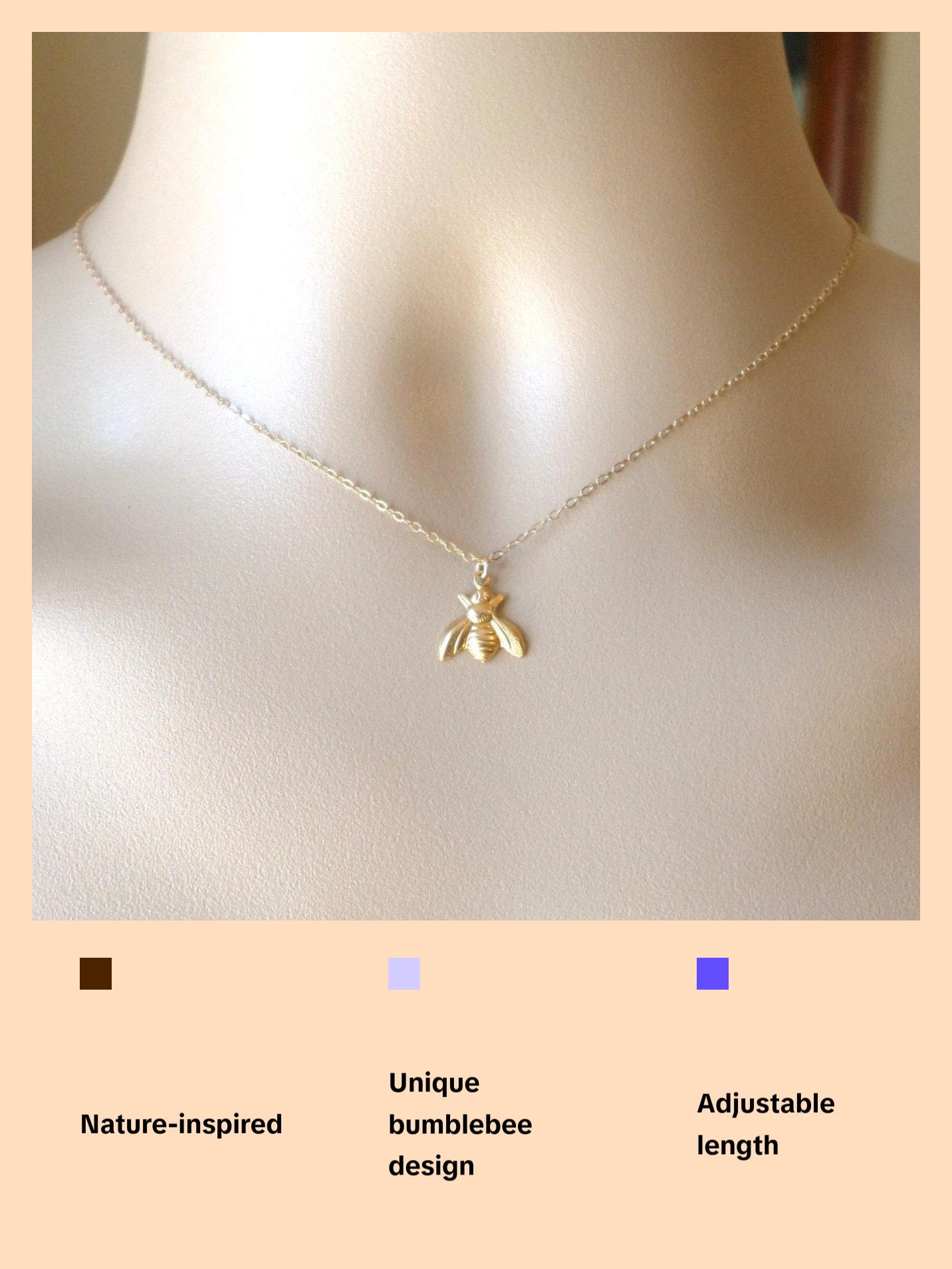 Bee Necklace - Gold Bumblebee Necklace - Gold and Brass Necklace - Nature Inspired Jewelry - Insect or Bug Necklace - Mothers Day Gift