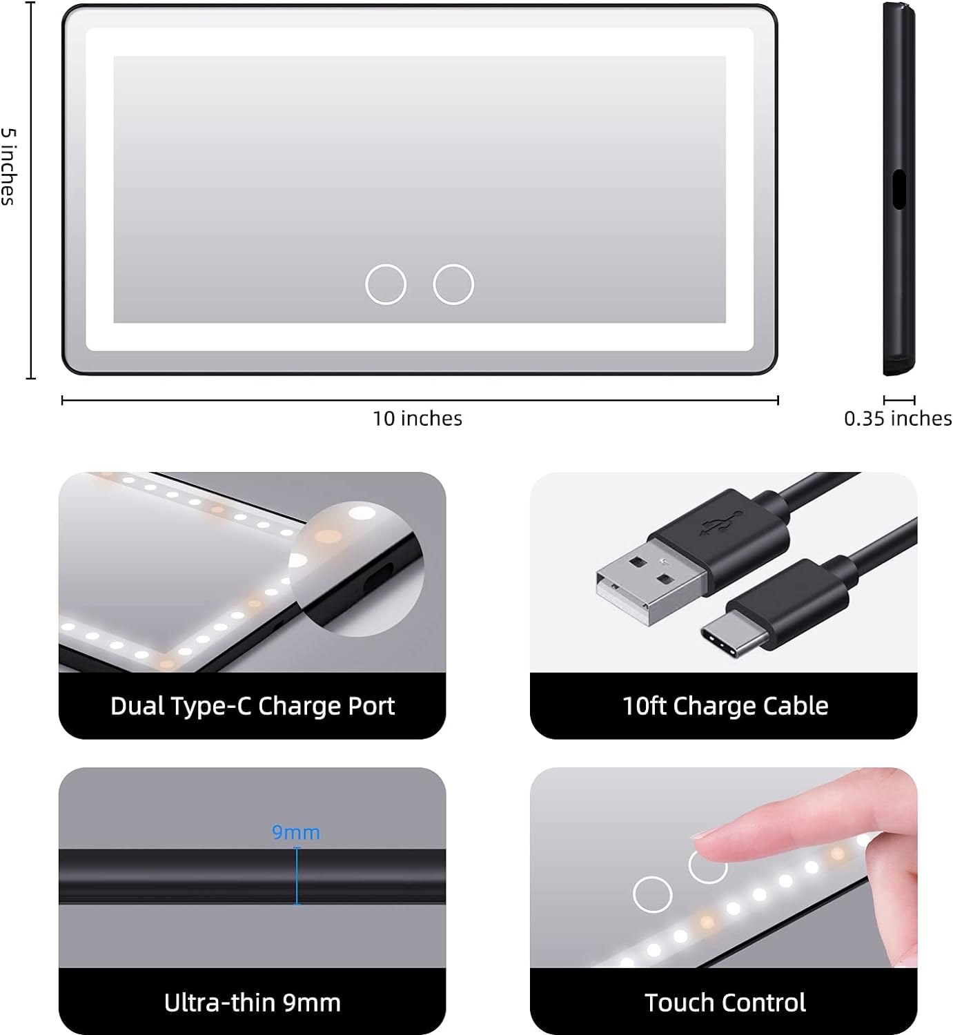 Car Sun Visor Vanity Mirror With 3 Lighting Modes Clip-TikTokShopBlackFriday On Rearview Sunshade Makeup Mirror 8 Hours Of Use After One Charge Automotive Interior