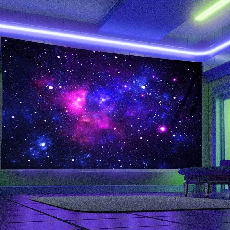 Starry Sky Pattern Tapestry, 1 Count Galaxy UV Blacklight Tapestry, Wall Hanging Tapestry, Wall Hanging Decor for Living Room Bedroom Office Dormitory, Home Decor