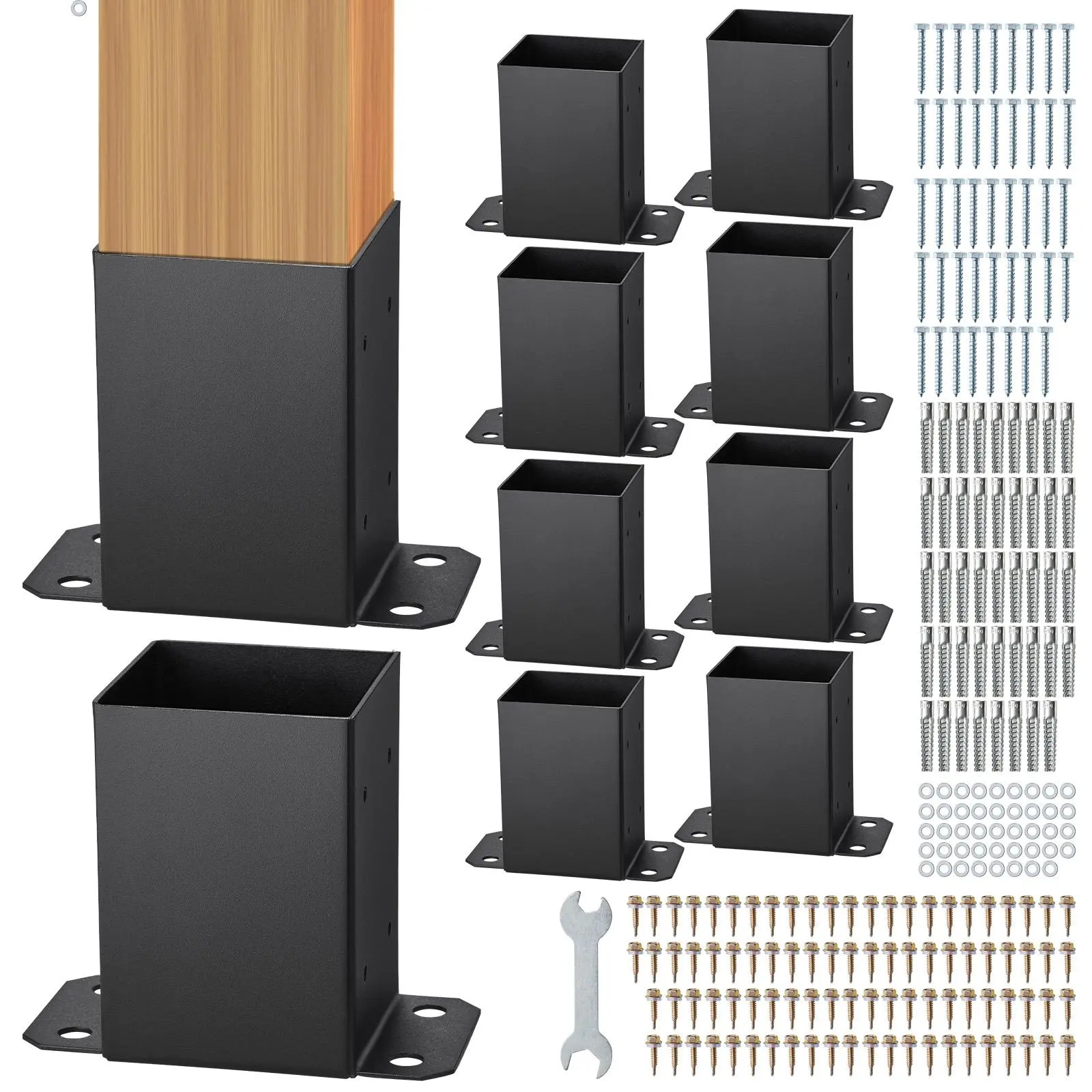 【FathersDayGift】VEVOR 4x4 Post Base 10 Pcs,  , Inner Size 3.6"x3.6" Post Base Brackets, Heavy Duty Powder-Coated Post Anchor Matte Black Wood Post Brackets for Pavilion Deck Railing Support Deck Base Plate
