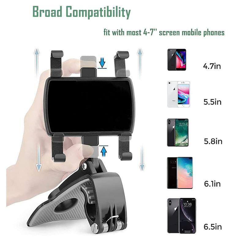 360 Degree Rotation Dashboard Car Phone Holder - Multifunctional One Hand Operation Clip Design Phone Mount Suitable 4-6.5 inch phones - Car accessories