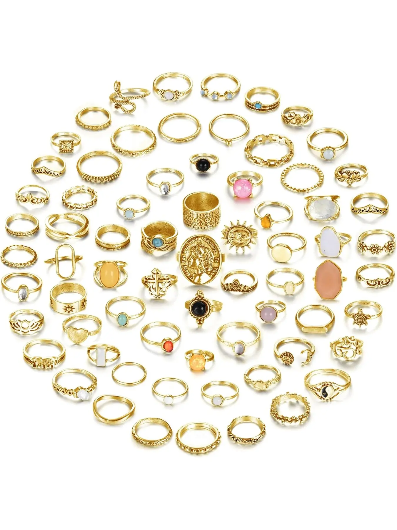 70 Pcs Vintage Crystal Ring Set, Jewelry Knuckle Rings for Women, Bohemian Boho Stackable Joint Rings, Retro Joint Finger Rings, Jewellery