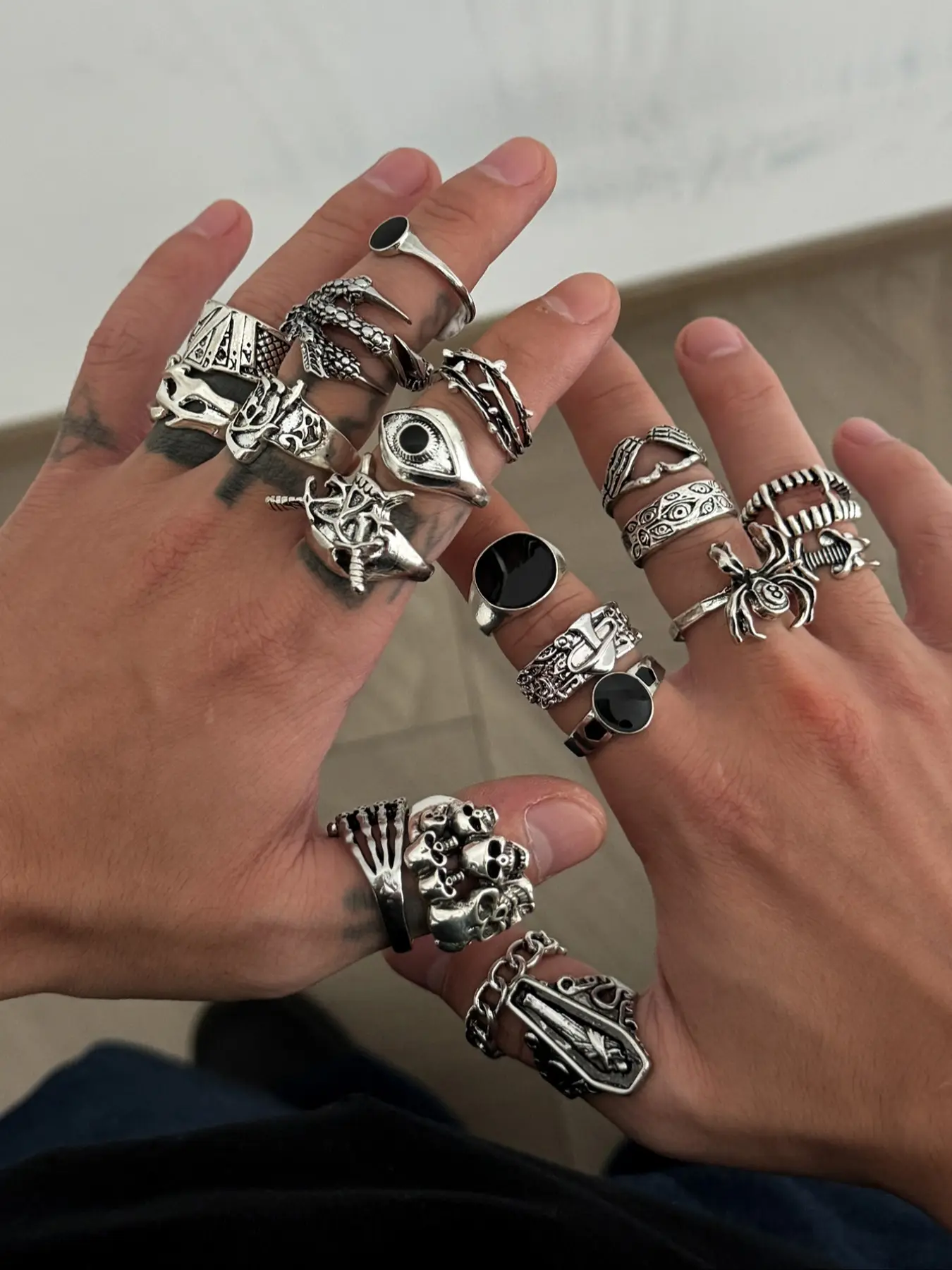 20 Piece Vintage Spider Skull Ring Set, Dark Punk Joint Rings, Unique Rings for Holiday Gift, Street Style Charm Jewelry, All Seasons