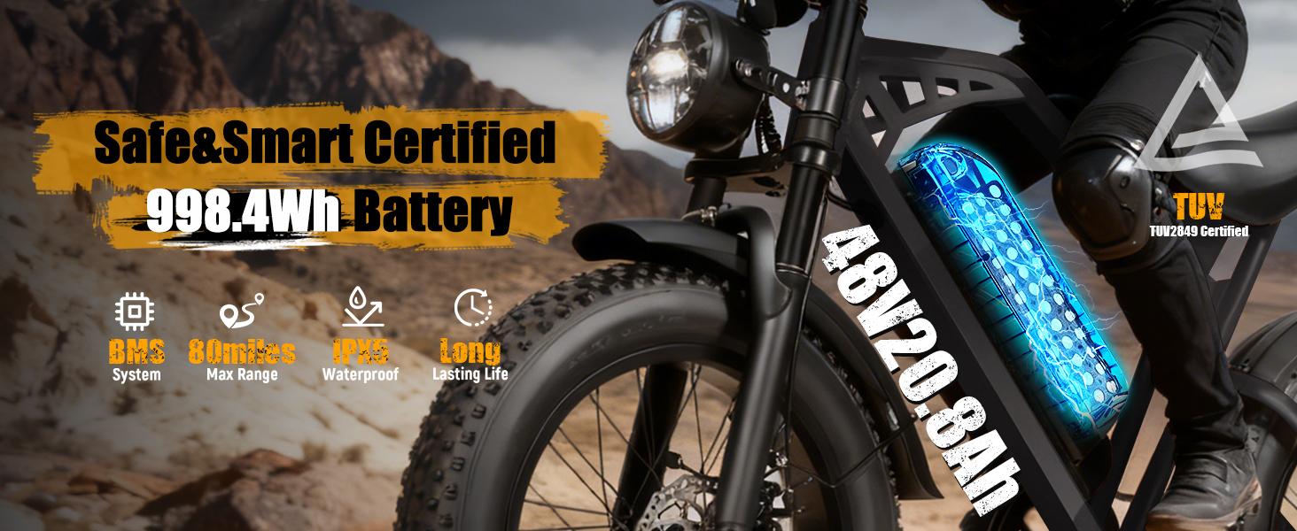 Eskute V200 Electric Bike | 20.8Ah Huge Battery | 1500W Peak Power | 30 MPH | Full Suspension | 80 Miles Range | 7-Speed Dual Suspension | 20" x4.0 Fat Tire e-bike Mid Drive with LED Lights Eskute V200 Electric Bike | 20.8Ah Huge Battery | 1500W Peak Power | 30 MPH | Full Suspension | 80 Miles Range | 7-Speed Dual Suspension | 20" x4.0 Fat Tire e-bike Mid Drive with LED Lights