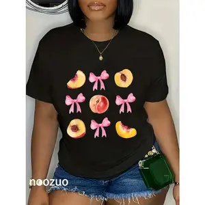 100% Cotton Peach fruit pink bows fruit aesthetic coquette girl peach T-Shirt
