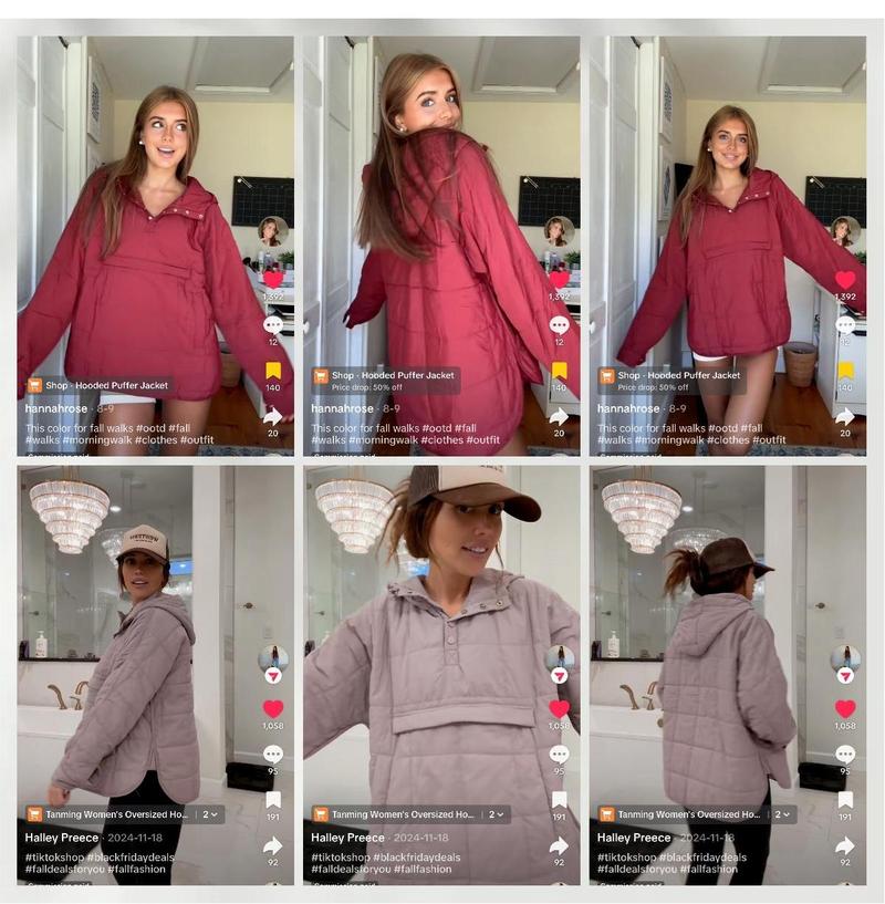 Tanming Women's Oversized Hooded Pullover Puffer Jacket Lightweight Quilted with Chest & Side Pockets Spring Winter Outwear Outfit