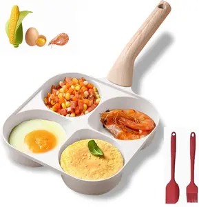 Nonstick 4-Hole Egg Frying Pan with Handle for Pancakes Burgers Breakfast Quick Cooking at Home Aluminum Ceramic Teflon Easy Clean Kitchen Cookware Durable Thermal Induction Nonstick 4-Cup Design for Eggs Sausages Pancakes