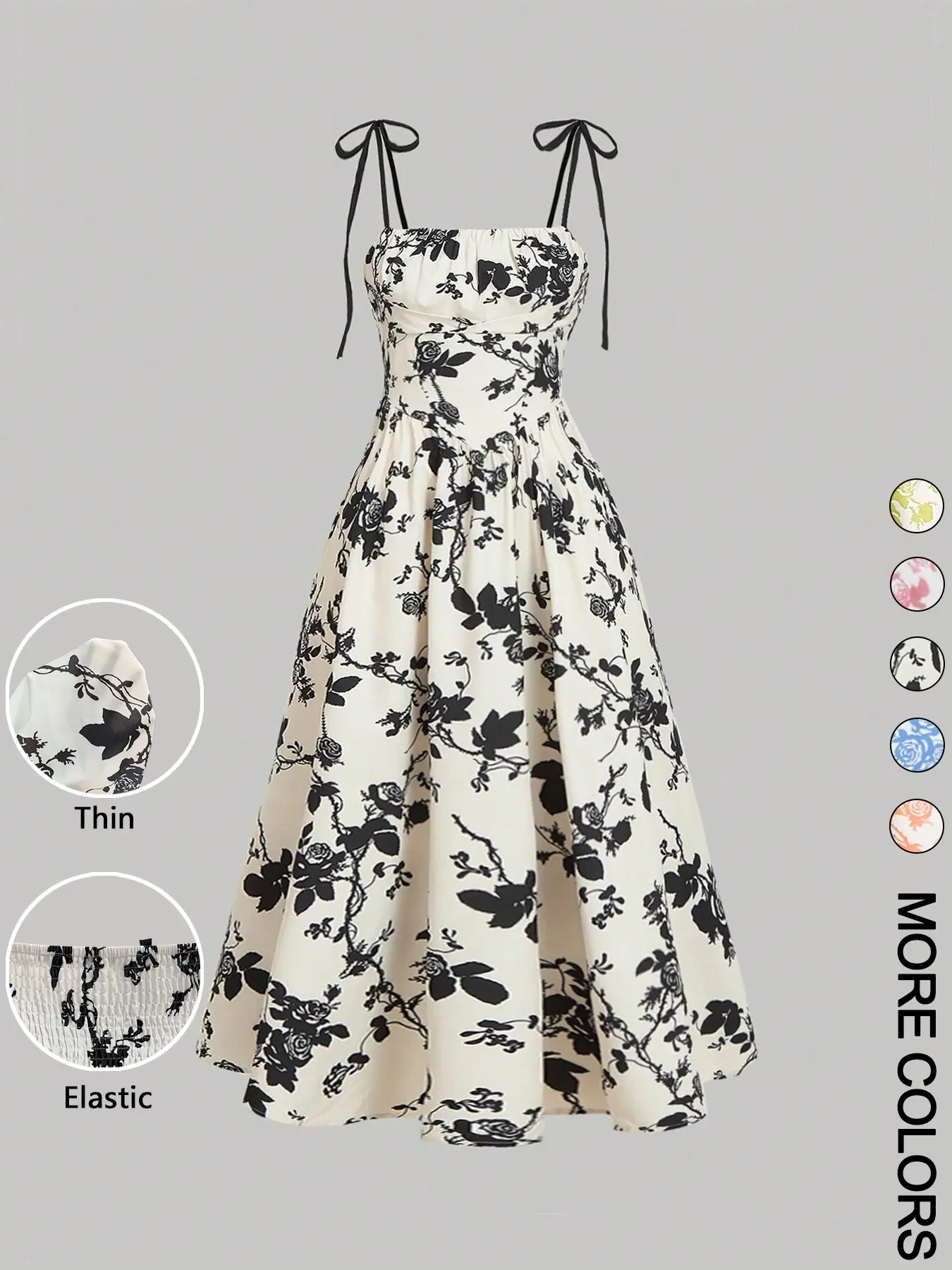 Women's Floral Print Tie Shoulder Adjustable Cami Camisole Dress Fitted Lightweight Dress, Fashion Casual Chic Aesthetic Sleeveless Spaghetti Strap Dress for Daily Outdoor Wear, Women Dress for Summer