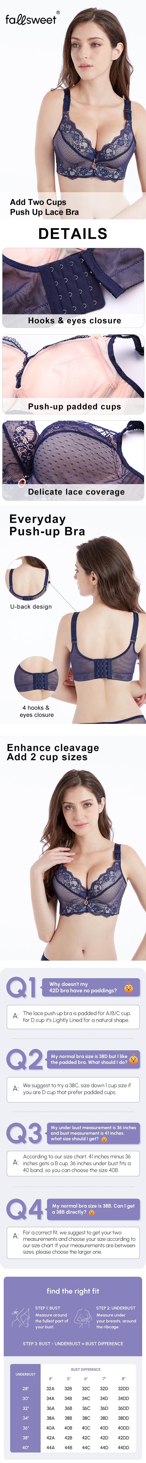 FallSweet Padded Push Up Lace Bras for Women Underwire Bras Comfort Floral