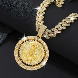 Hip-hop Style Men's Fashionable Hip Hop Santa Muerte Set with Pendant Decorative Necklace  Bling Cuban Miami Chain Mens Necklace