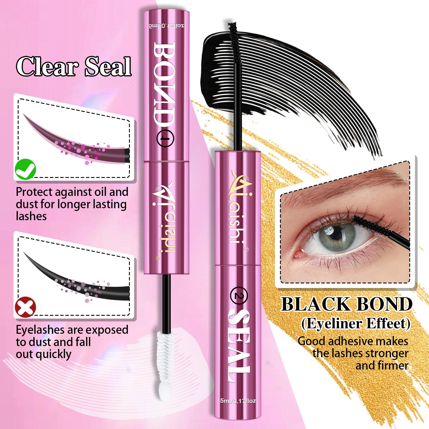 [New Upgrade] Ailaishi 2-in-1 Bond & Seal Waterproof Lash Cluster Glue - Strong-Hold, Beginner-Friendly Cosmetic Adhesive for Adults, Long-Lasting Hold, Glue-Black 2.0, No Summervibes Issues, Liquid back to school