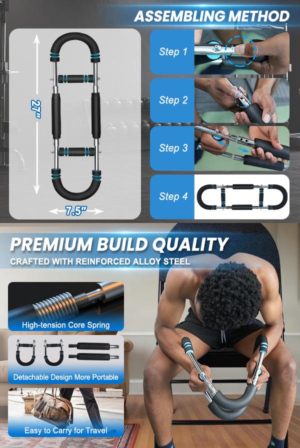 Relifesports Arm Trainer Chest Workout Strengthen Arm Muscles Men's Fitness Trainer Detachable Portable Spring Resistance Home Gym Fitness Equipment Adjustable Hand Strengthener Tricep Press Machine