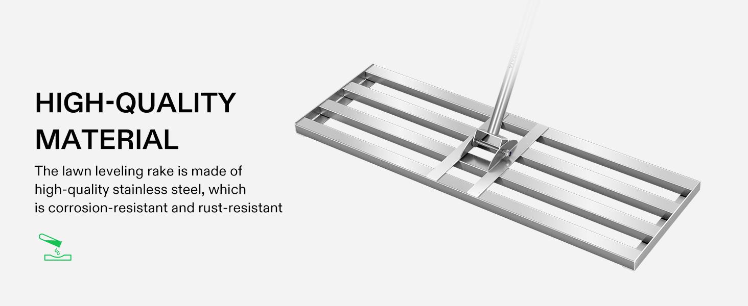 VIVOSUN 30" Lawn Leveling Rake, 30" x 10" x 78" Heavy-Duty Stainless Steel Lawn Leveler with 7FT Adjuatble Long Handle for High Effect, Metal Levelawn for Smooth Soil, Rustproof Rakes for Garden Yard