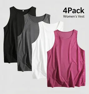 4Pack Womens Wash Vest Top Summer Casual T Shirt Vacation Round Neck Vest Women's Sleeveless Vest Top Tee Crewneck Loose Pullover Vest Tops Sleeveless