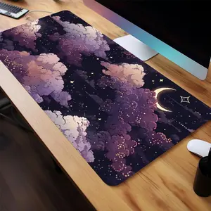 Creative Moon & Star  Pattern Desk Mat, Non-slip Rubber Base Stitched Edge Desk Keyboard Pad, Large Gaming Desk Mat for Home Office Game, Office Desk  Poccessories