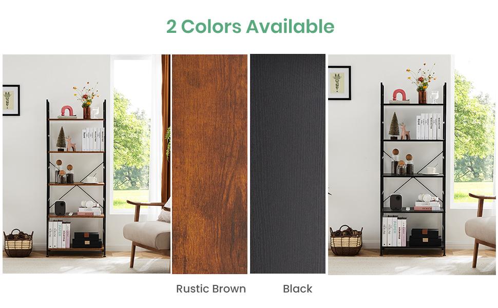 HomeSquad 5-Tier Tall Bookshelf: Classically Modern Storage Organizer for CDs, Movies, and Books in Home Office, Living Room, Kitchen, and Bedroom. Metal Racks